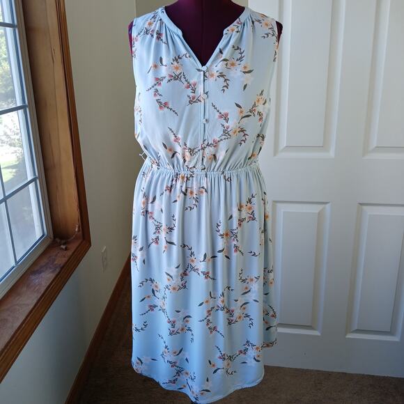 Ava & Viv Floral Blouson Dress XL lightweight summer button front blue - Picture 5 of 15